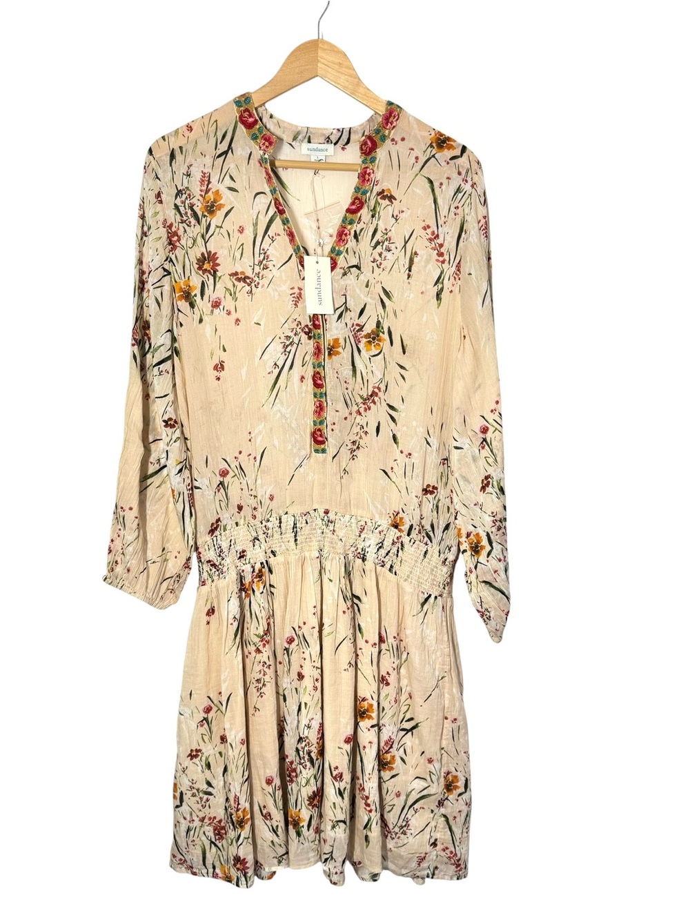 New Sundance Embroidered Floral Bloom Drop waist Midi Everyday Dress SZ L - Picture 2 of 8